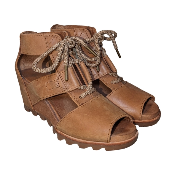 Sorel Shoes - Sorel Womans Joanie Lace Up Wedge Strappy Sandals Size 8 Sling Back Leather